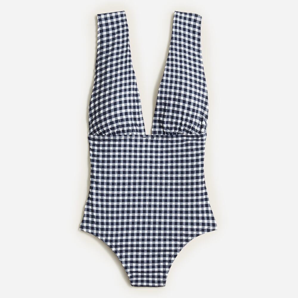 J. Crew Navy and White Gingham One-Piece Swimsuit